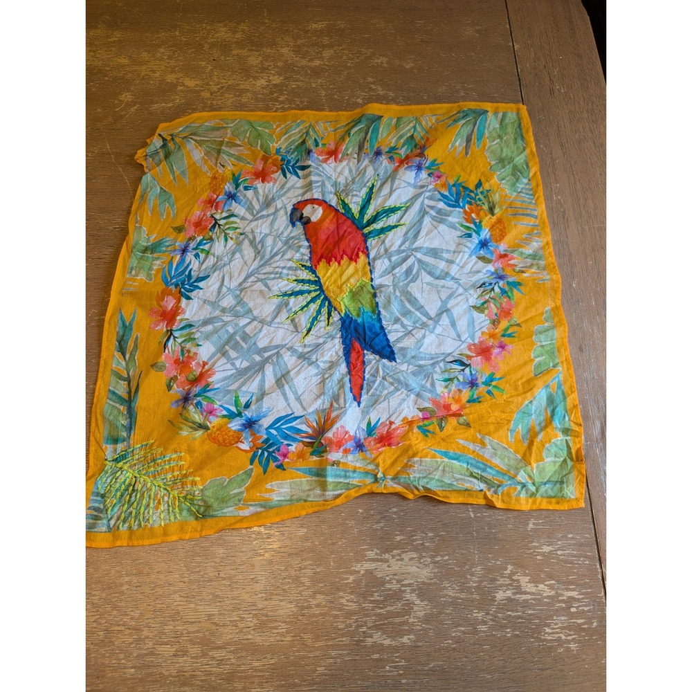 Vismaya Tropical Parrot Floral Square Scarf Neckerchief colorful embroidery